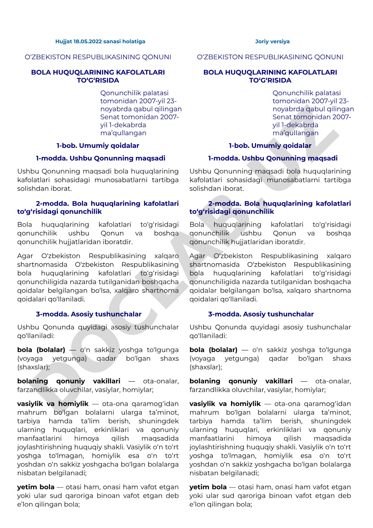 Bola huquqlarining kafolatlari to‘g‘risida