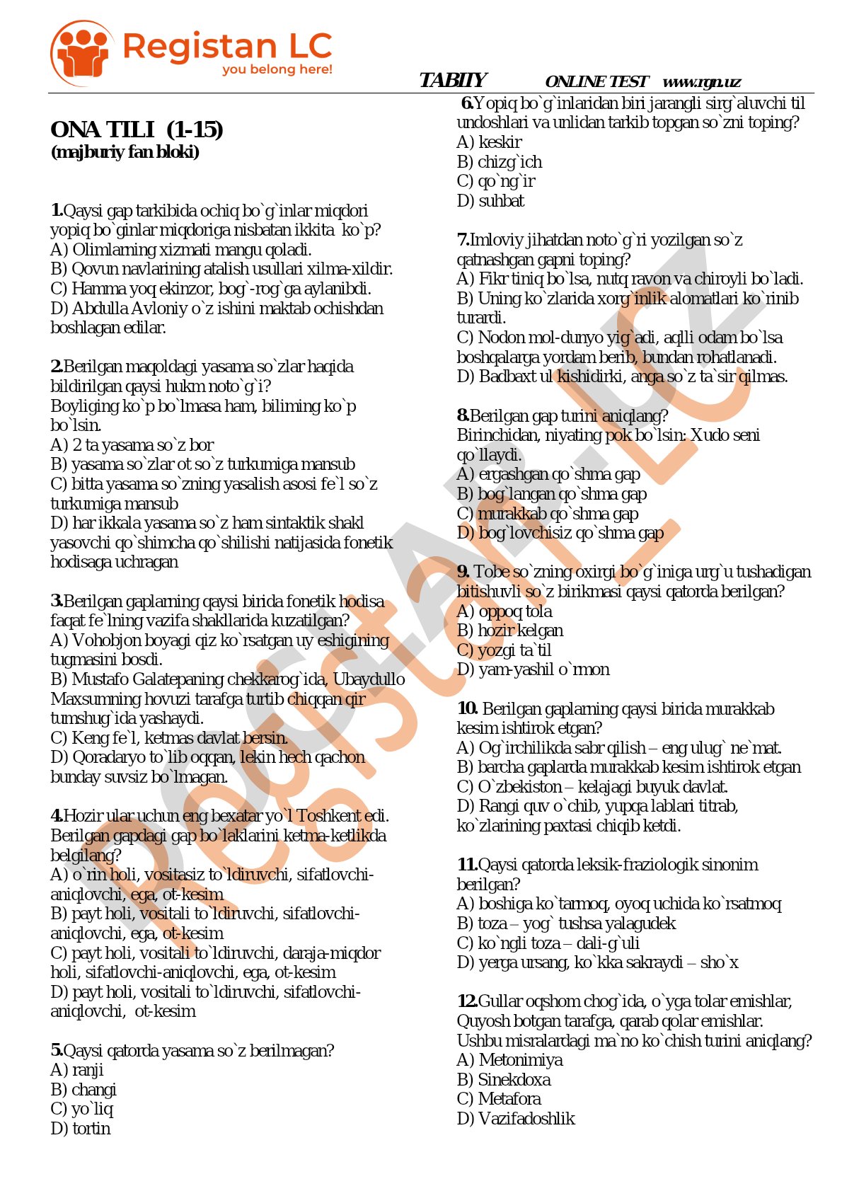 Ona tili test savollari