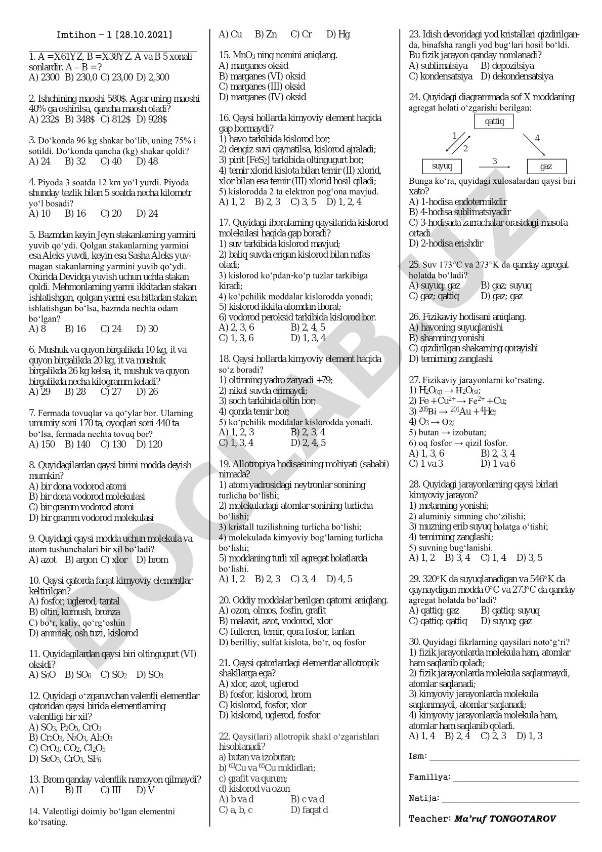 Imtihon – 1 [28.10.2021]