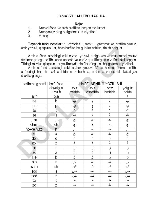 Arab alifbosi va arab grafikasi haqida ma'lumot