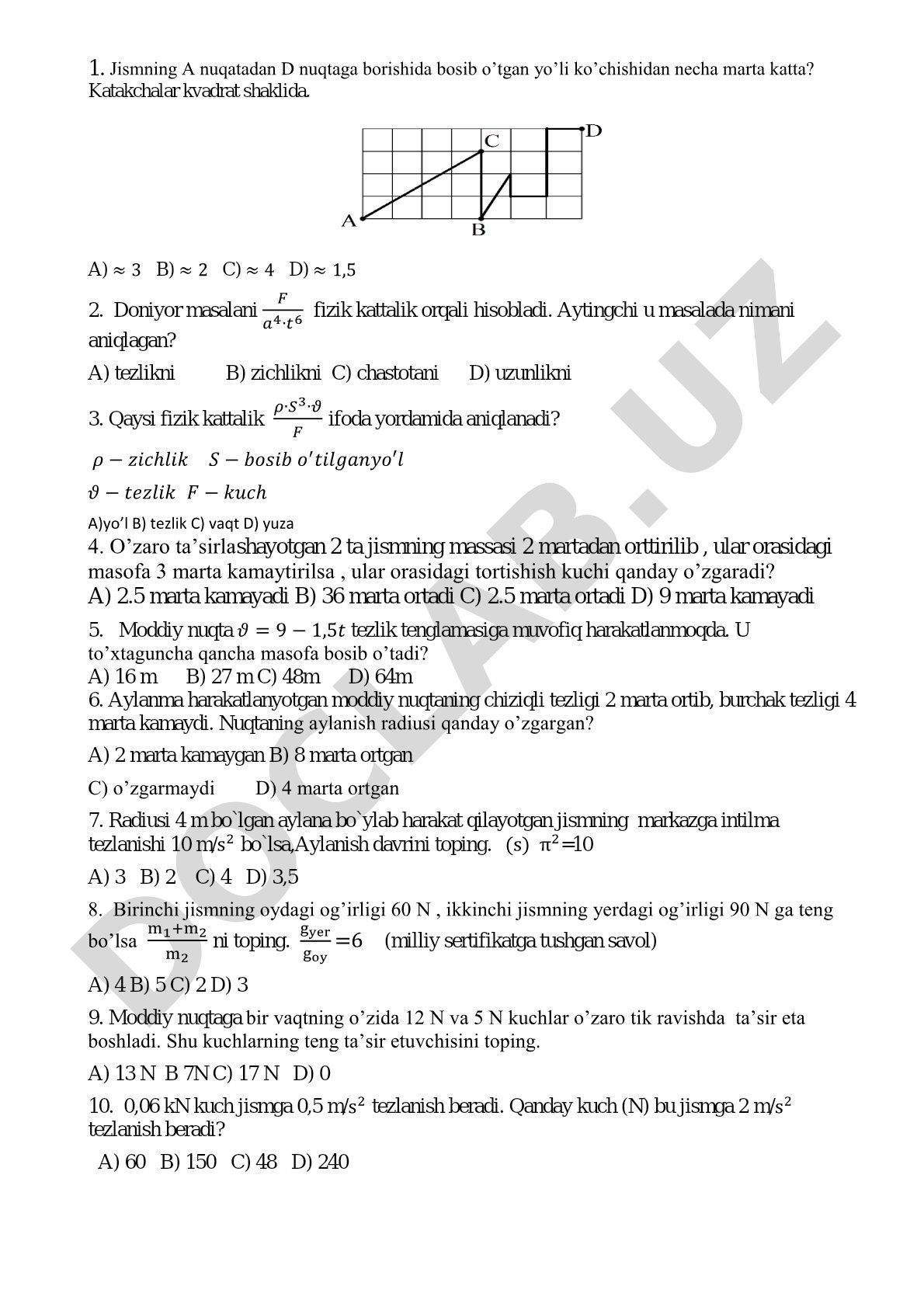 Fizikadan test savollari