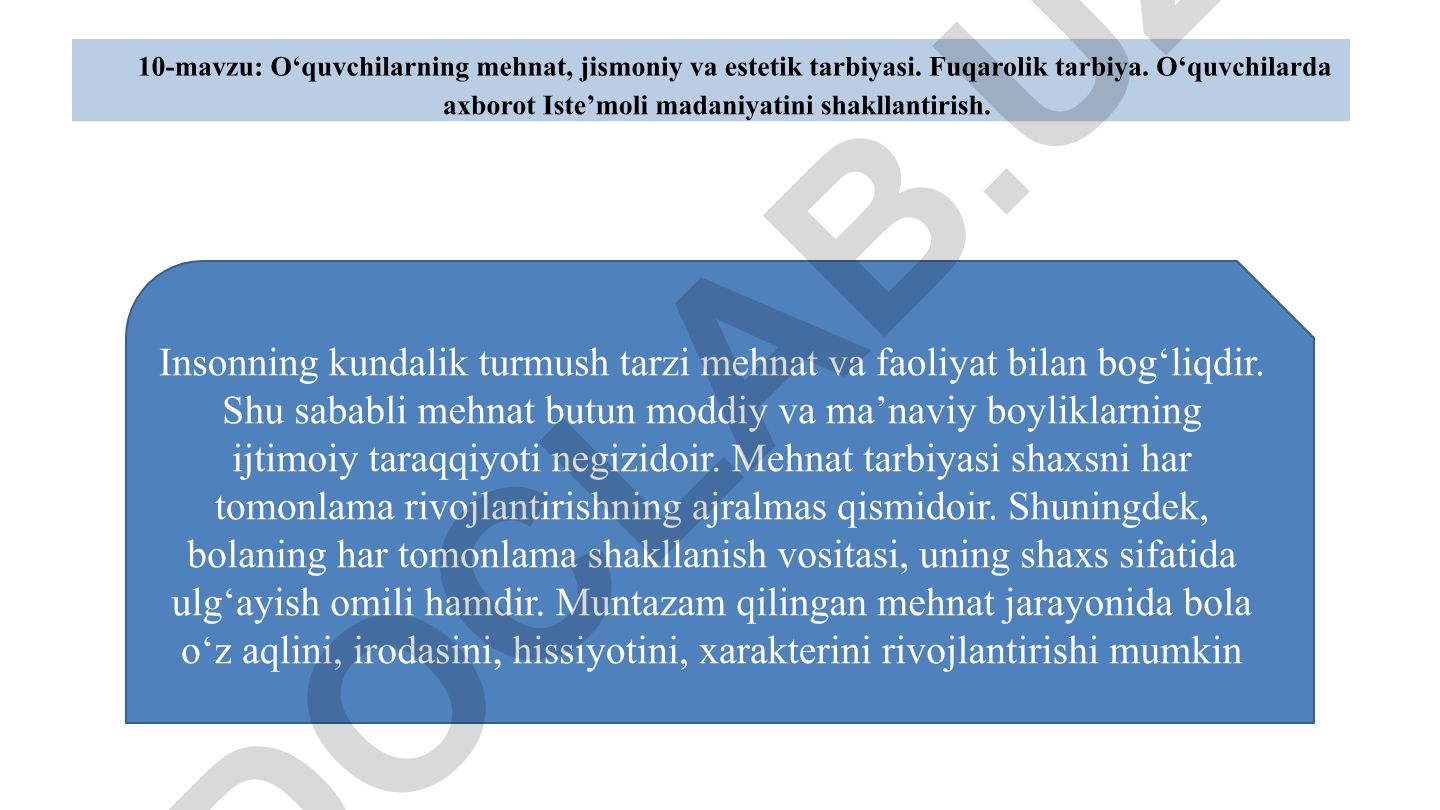O‘quvchilarning mehnat, jismoniy va estetik tarbiyasi