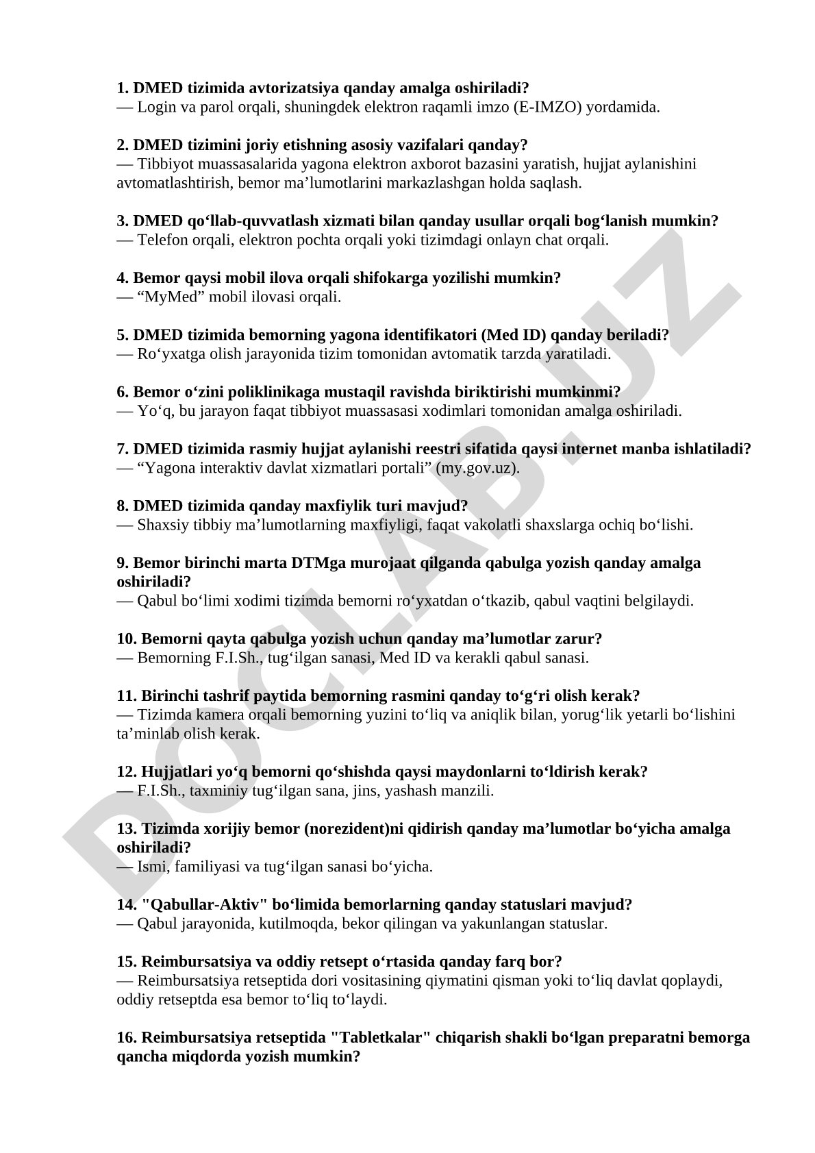 DMED tizimida avtorizatsiya va asosiy vazifalar