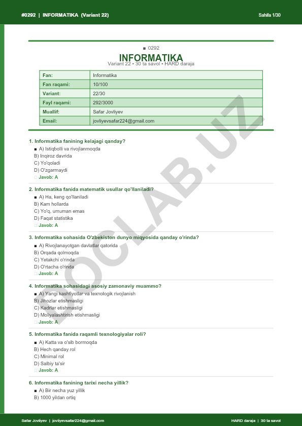 Informatika fanining kelajagi va zamonaviy muammolari