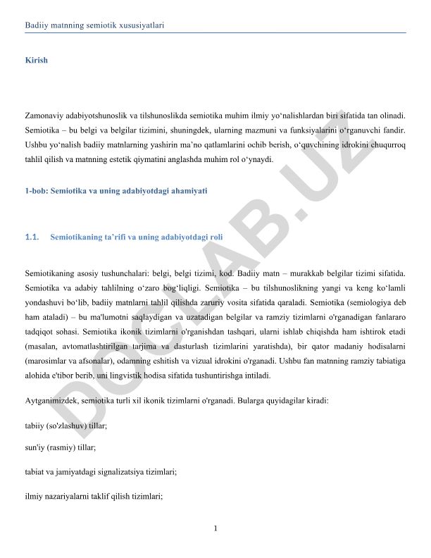 Badiiy matnning semiotik xususiyatlari