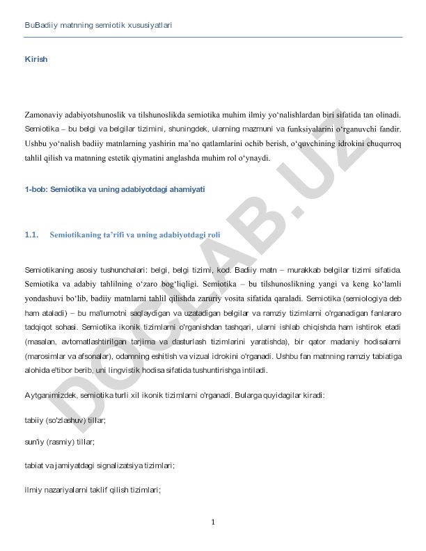 Badiiy matnning semiotik xususiyatlari