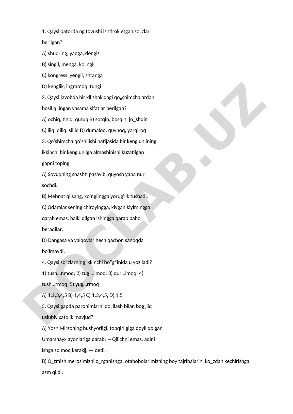 Ona tili test savollari