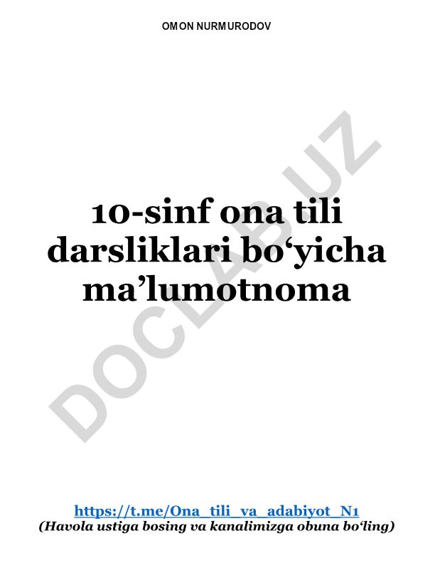 Ona tili 10-sinf darsliklari bo'yicha test savollari