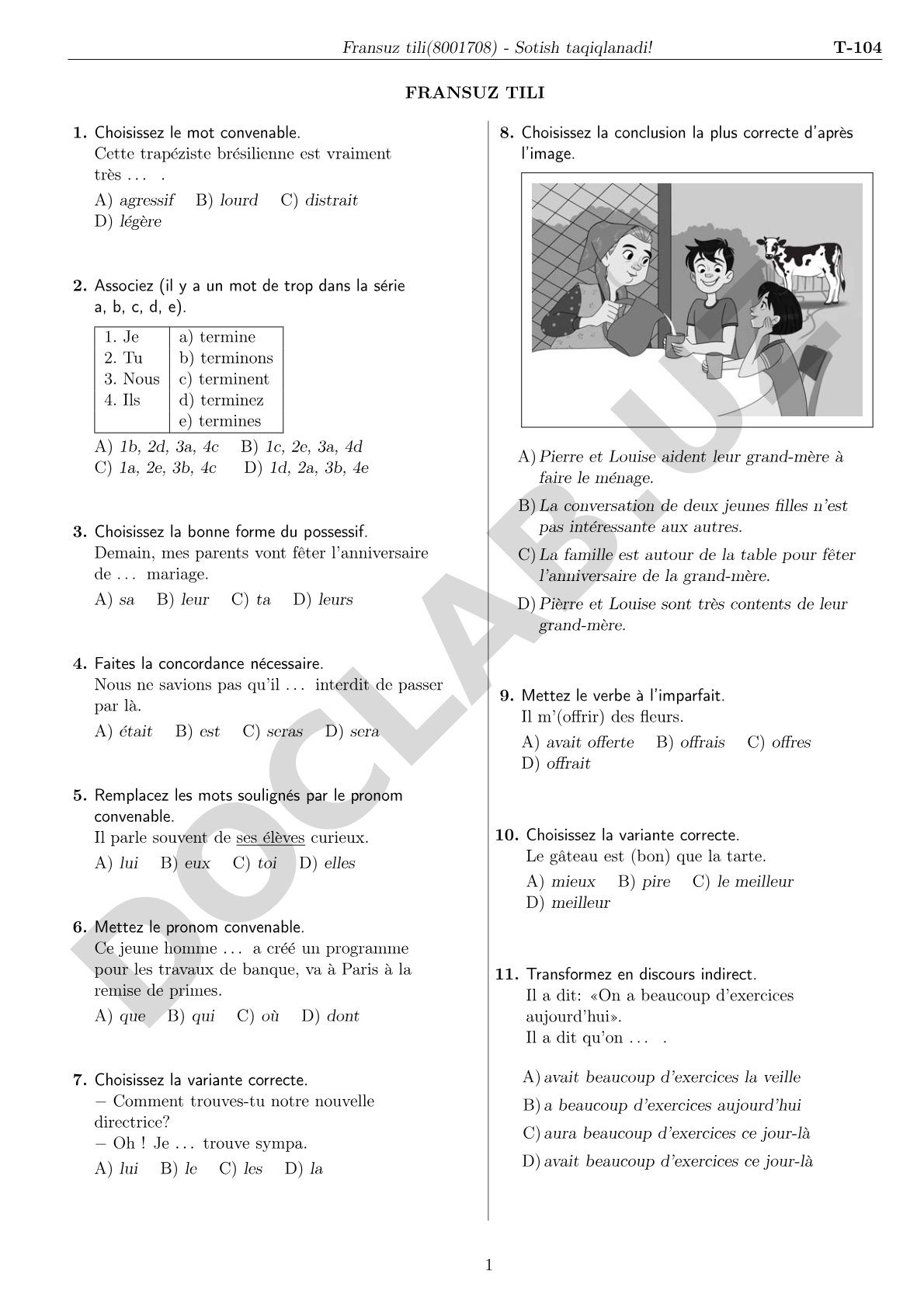 Fransuz tili test savollari