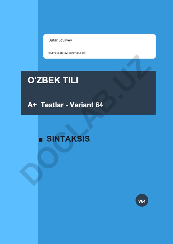 O'zbek tili sintaksis testi - Variant 64