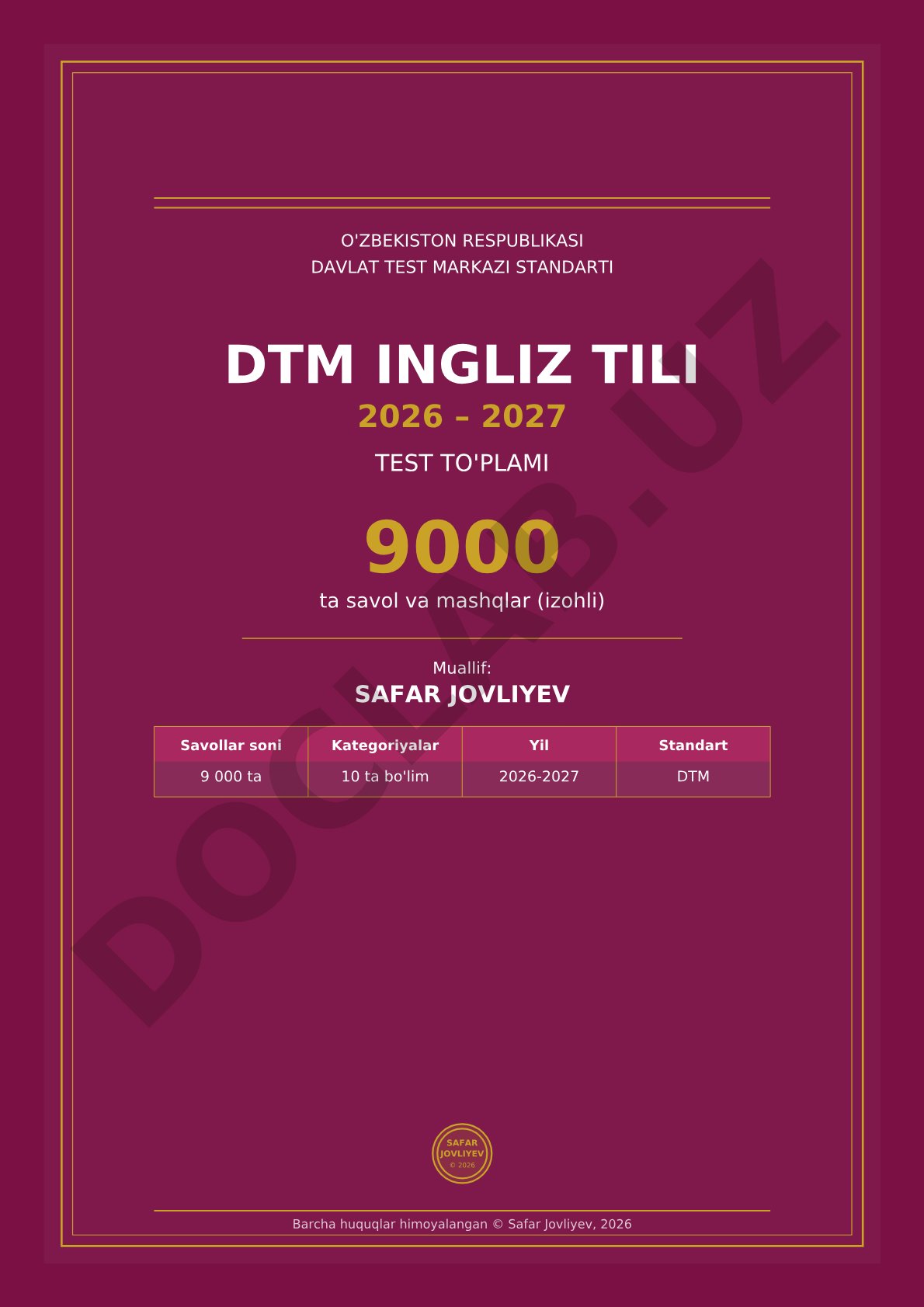 DTM Ingliz tili 2026-2027 test to'plami 9000 savol