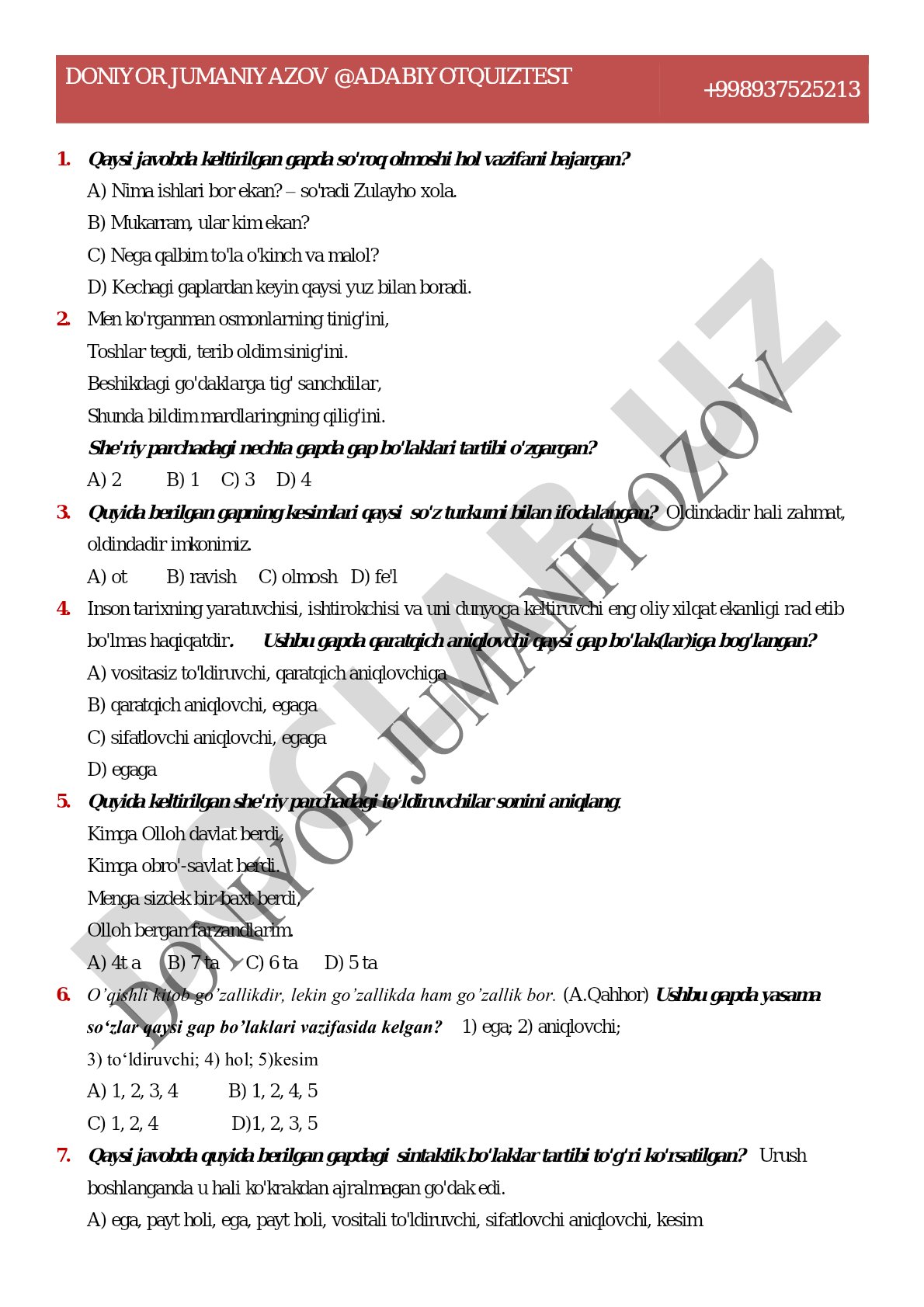 Ona tili test savollari