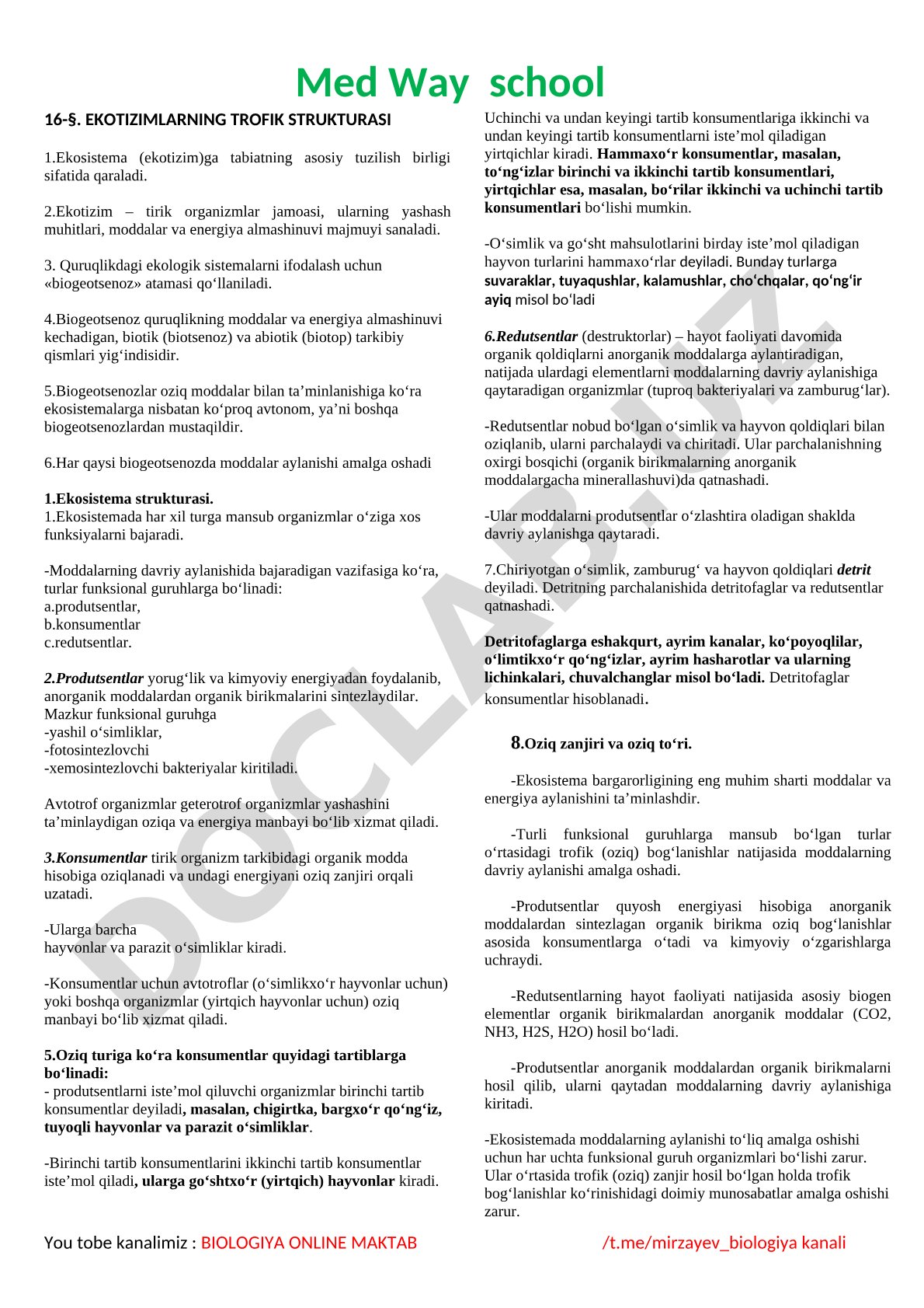 Ekotizimlarning trofik strukturasi