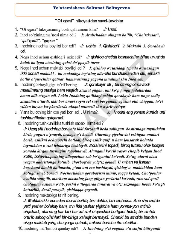 Inodning boyliklari va qorabayir otining xosiyatlari