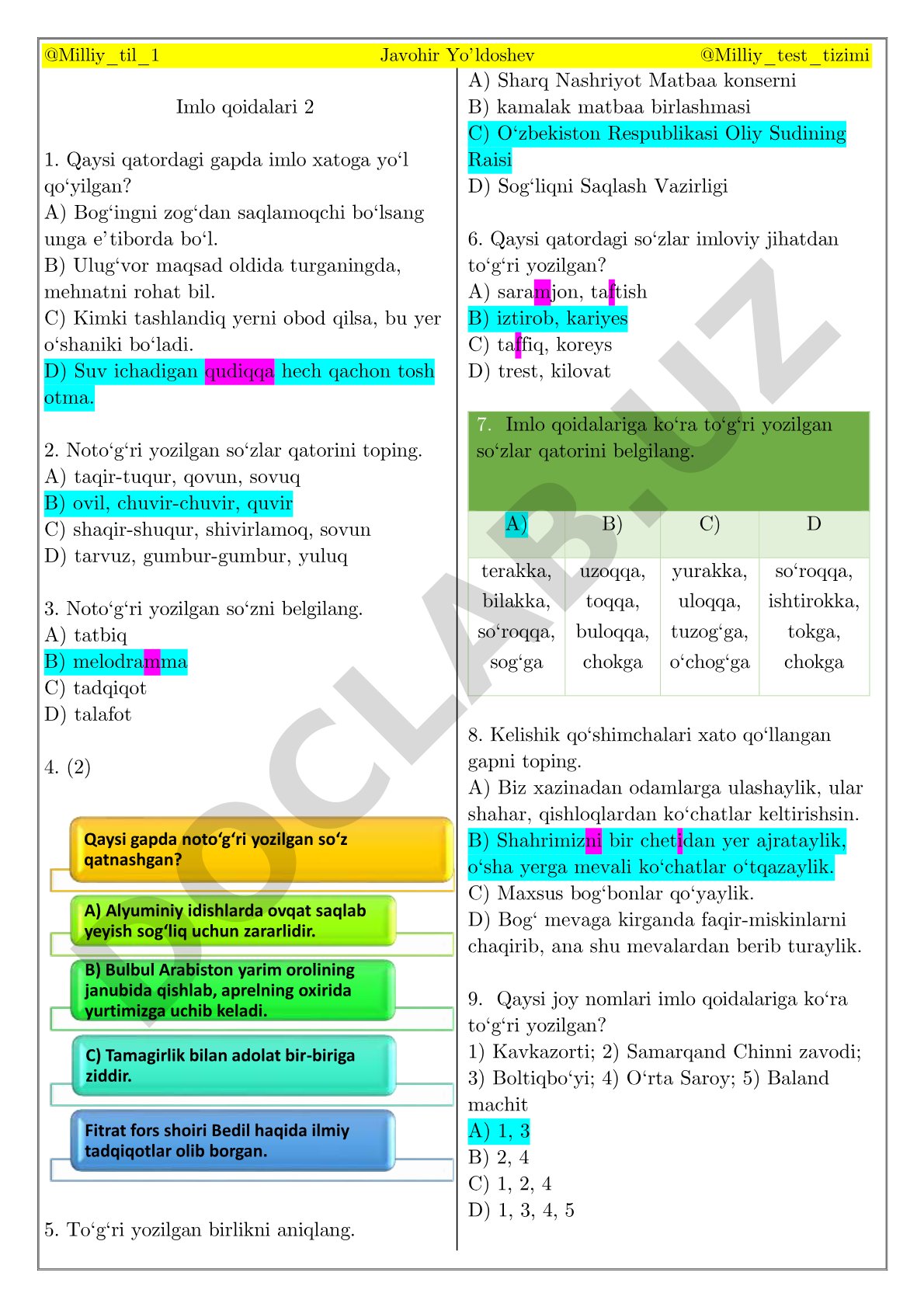 Imlo qoidalari test savollari