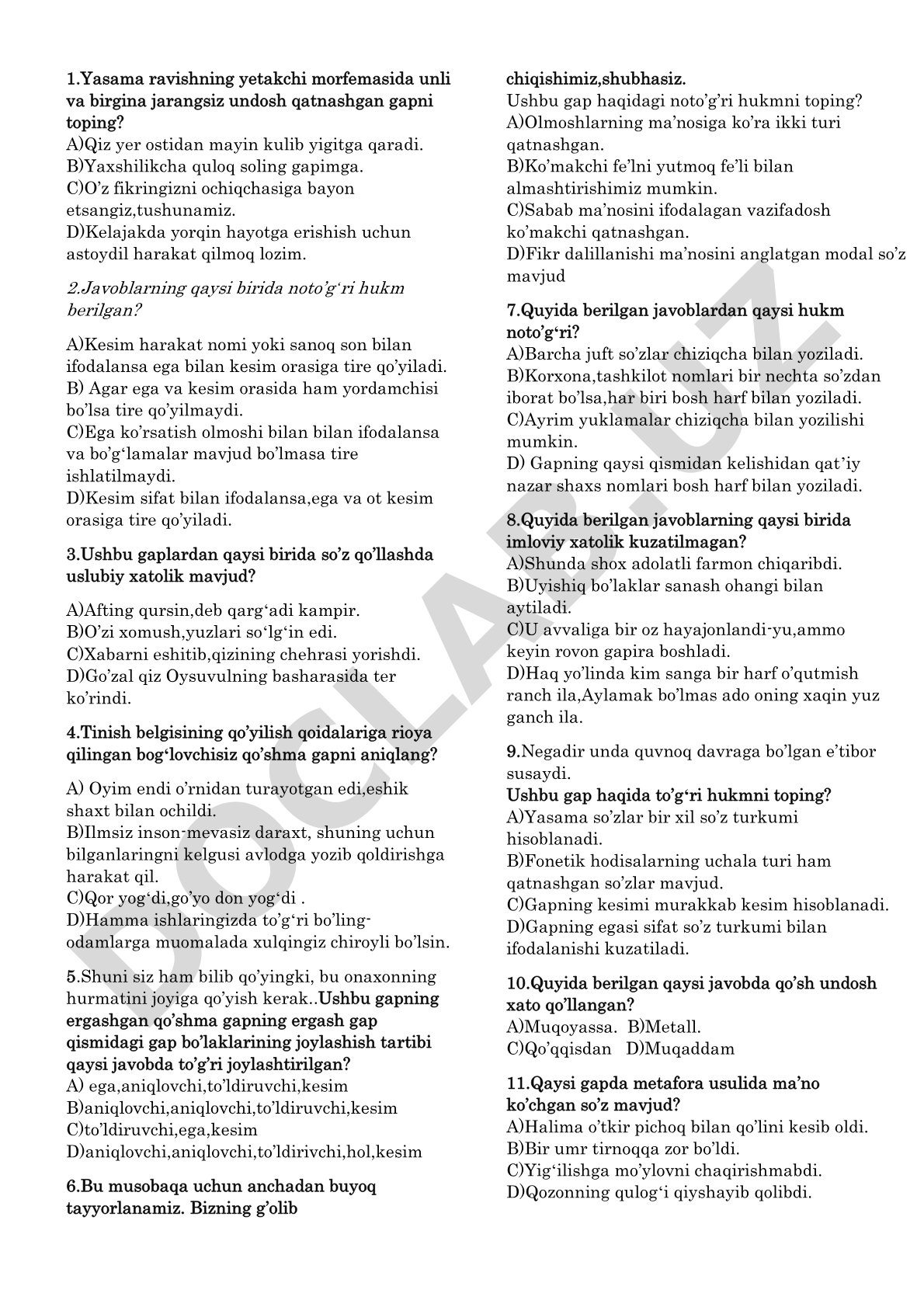 Yasama ravishning yetakchi morfemasida unli va birgina jarangsiz undosh qatnashgan gap