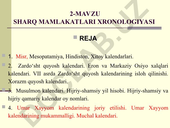 Sharq mamlakatlari xronologiyasi va kalendar tizimlari