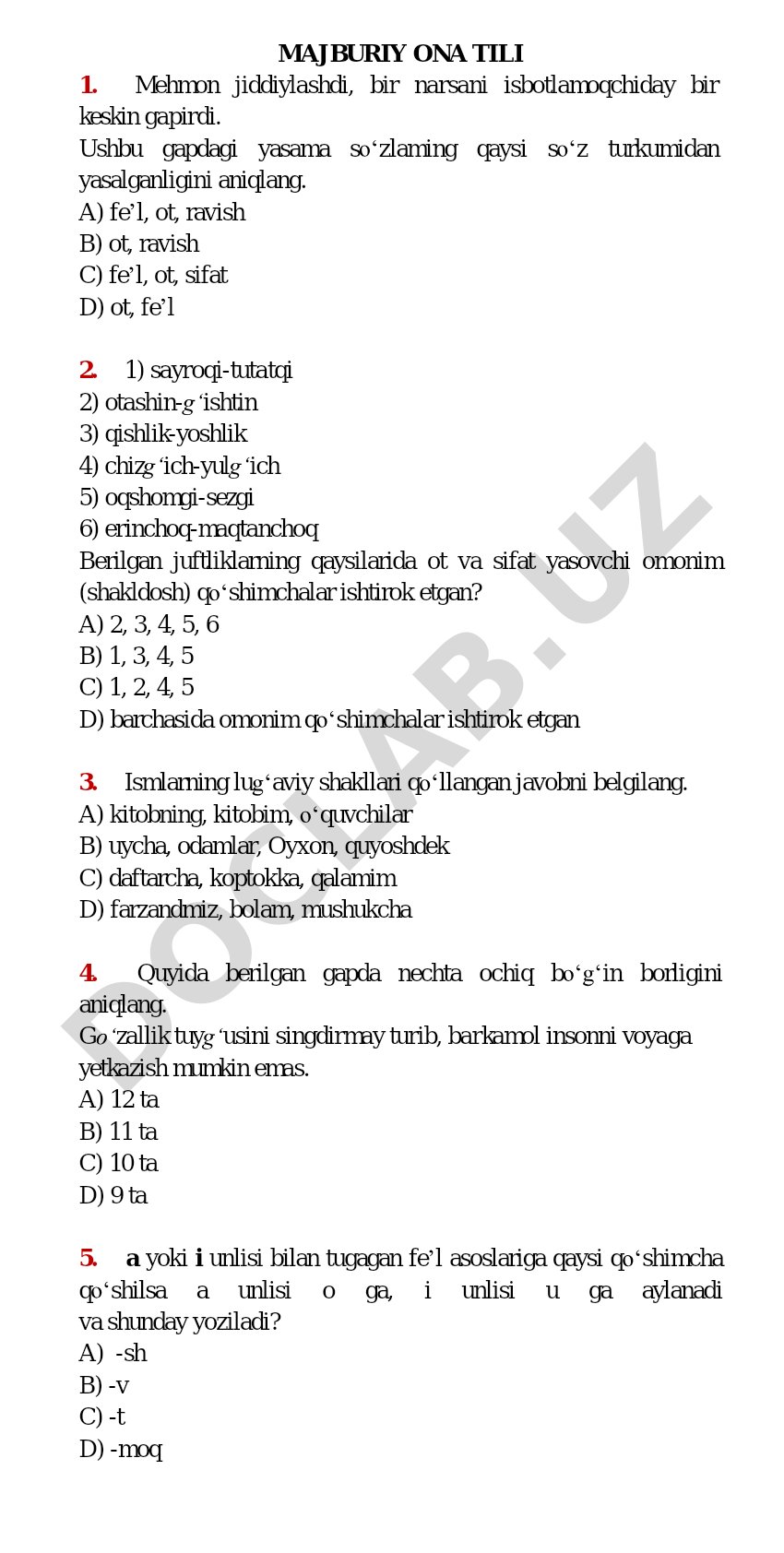 Ona tili test savollari