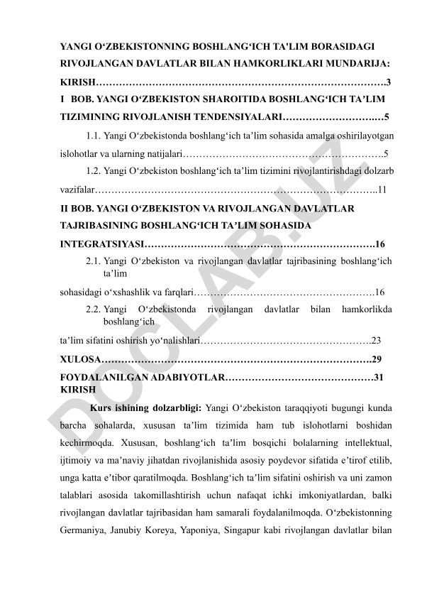 Yangi Oʻzbekistonning boshlangʻich ta'lim borasida rivojlangan davlatlar bilan hamkorliklari