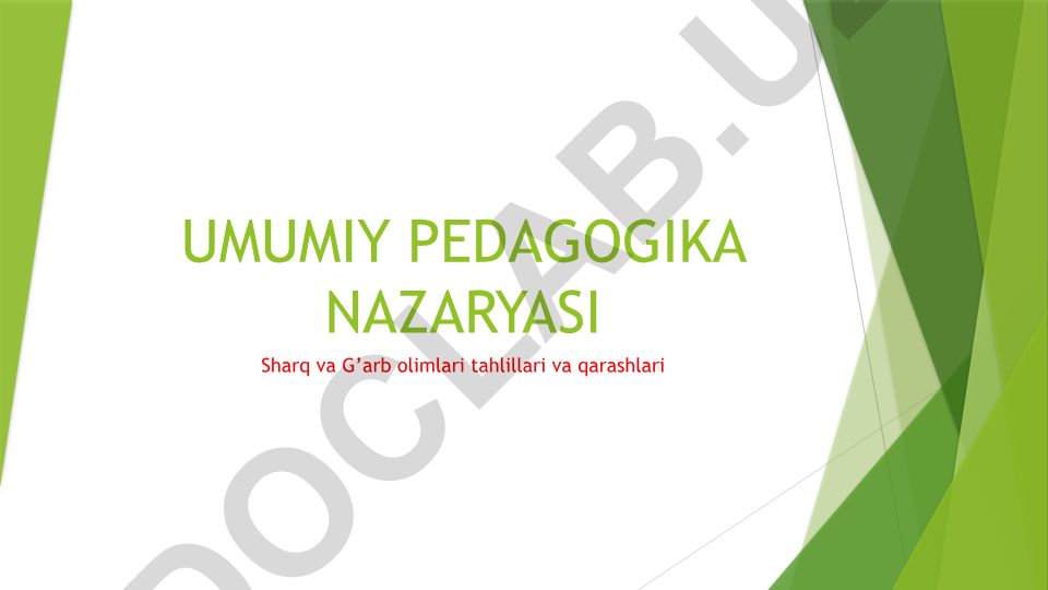 Sharq va G'arb olimlarining umumiy pedagogika nazariyasi tahlillari