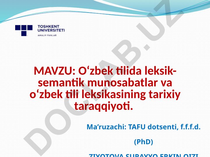 O‘zbek tilida leksik-semantik munosabatlar va leksikaning tarixiy taraqqiyoti