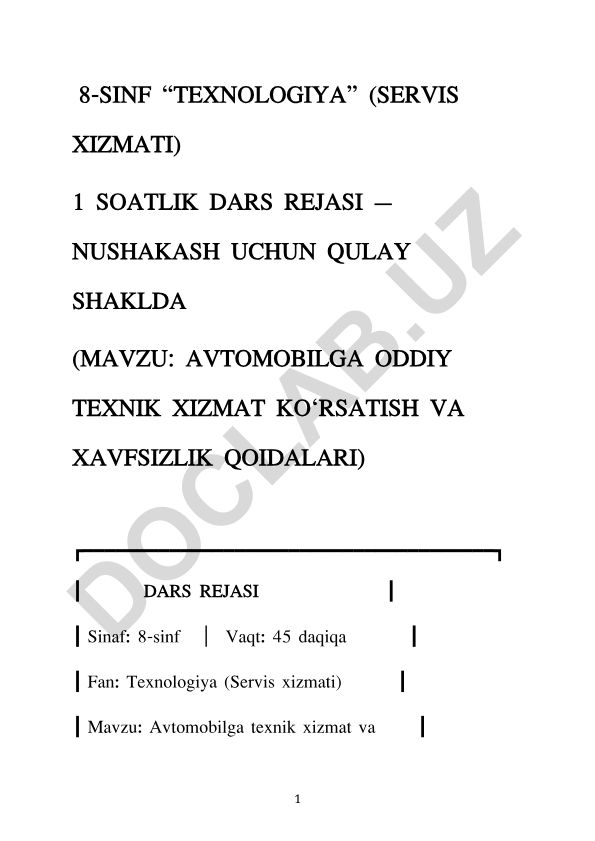 Avtomobilga texnik xizmat va xavfsizlik qoidalari