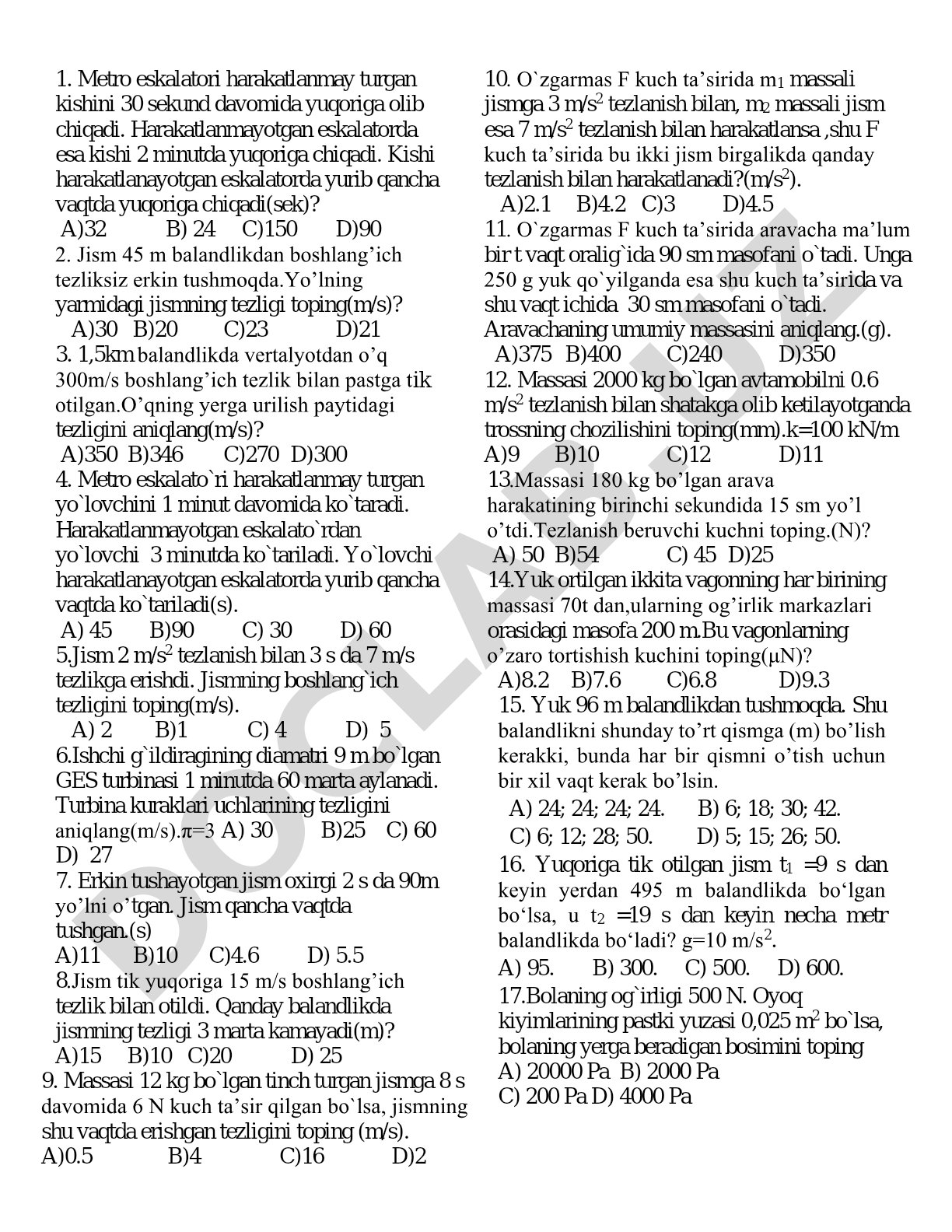 Fizika masalalari to'plami