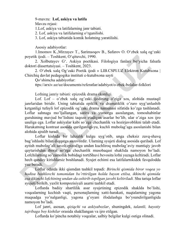 Lof, askiya va latifalarning janr tabiati