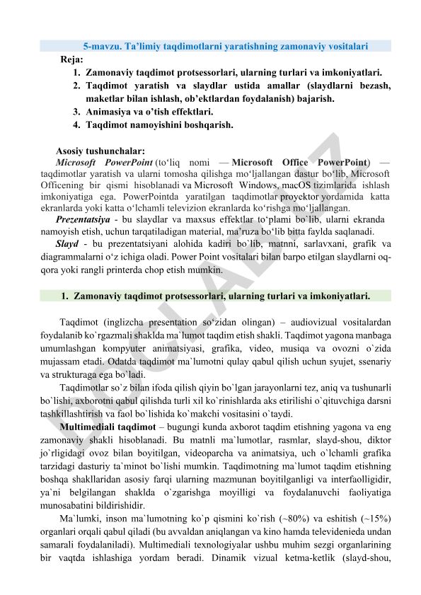 Ta’limiy taqdimotlarni yaratishning zamonaviy vositalari