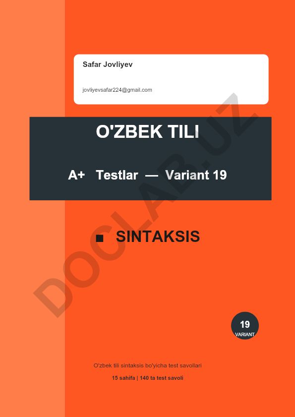 O'zbek tili sintaksis bo'yicha test savollari