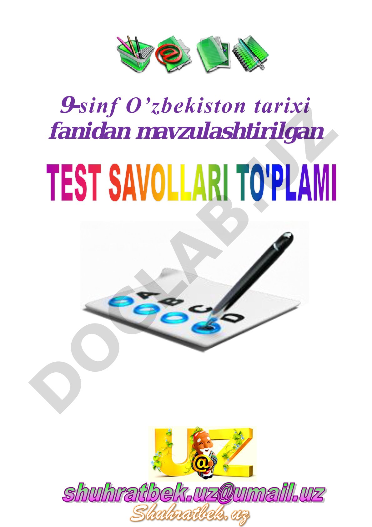 9-sinf O'zbekiston tarixi fanidan mavzulashtirilgan test savollari to'plami