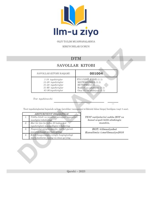 DTM test topshiriqlari to'plami