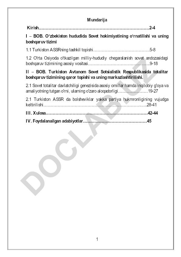 O'zbekiston hududida Sovet hokimiyatining o'rnatilishi va boshqaruv tizimi