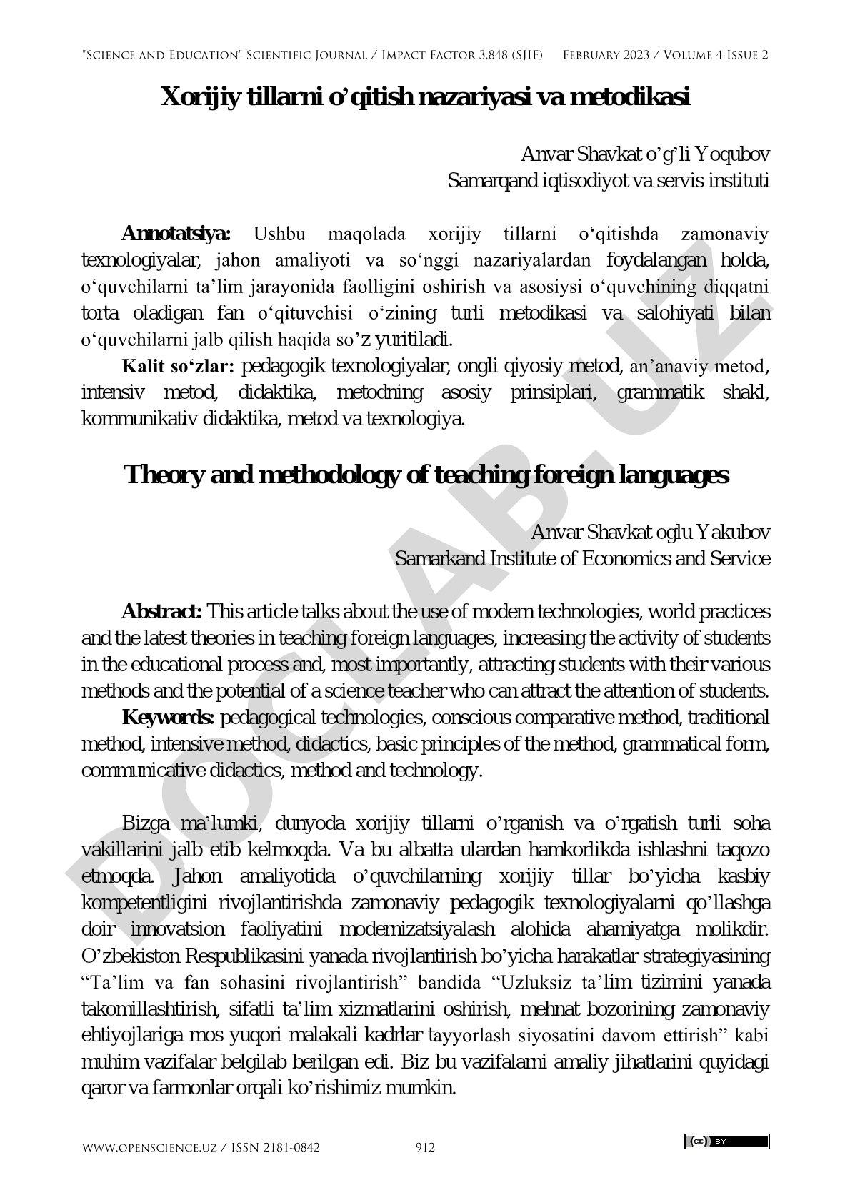 Xorijiy tillarni o'qitish nazariyasi va metodikasi