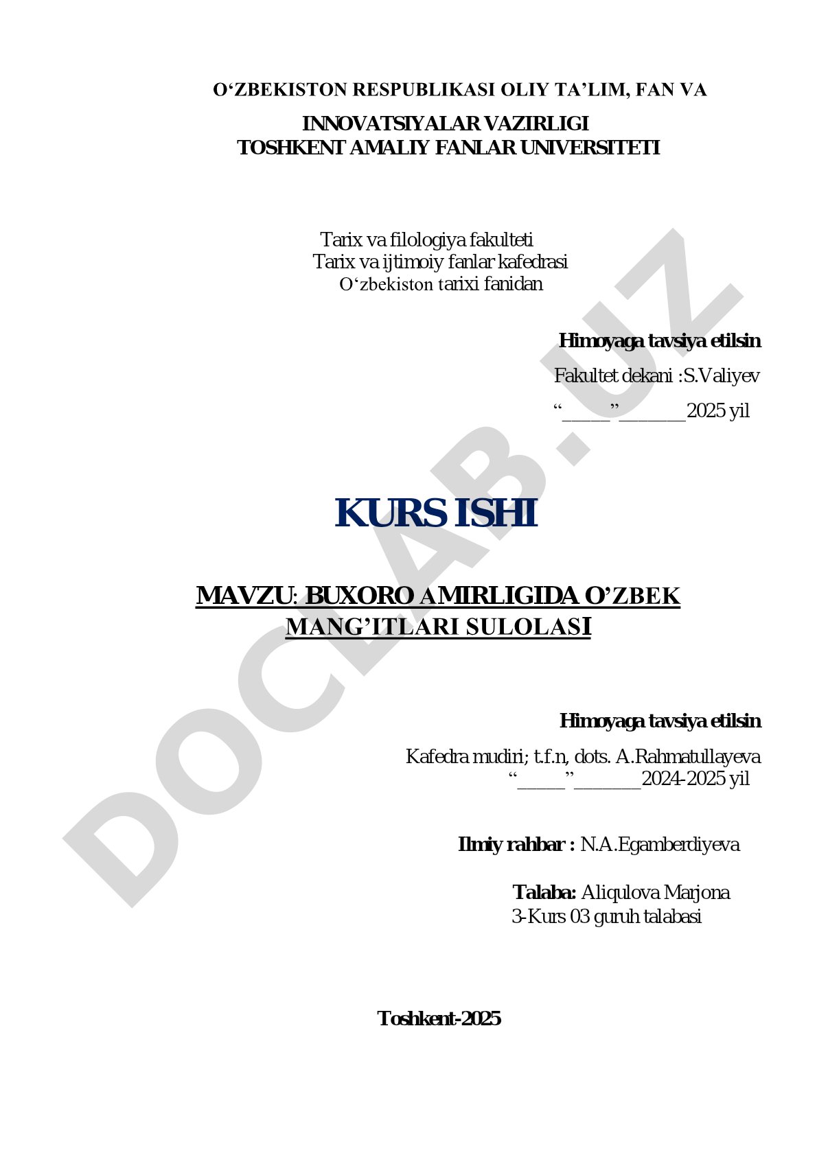 Buxoro amirligida o'zbek mang'itlari sulolasi