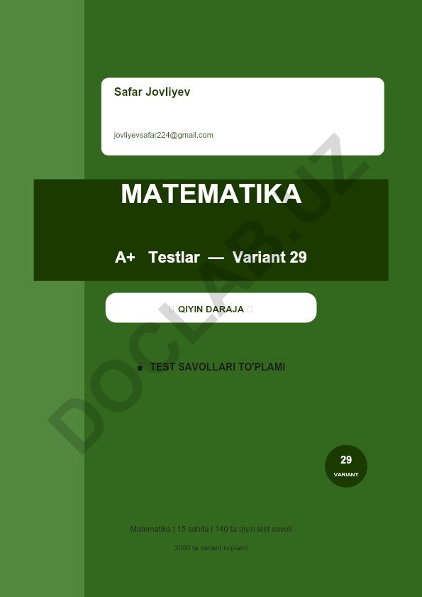 Matematika test savollari to'plami - Variant 29