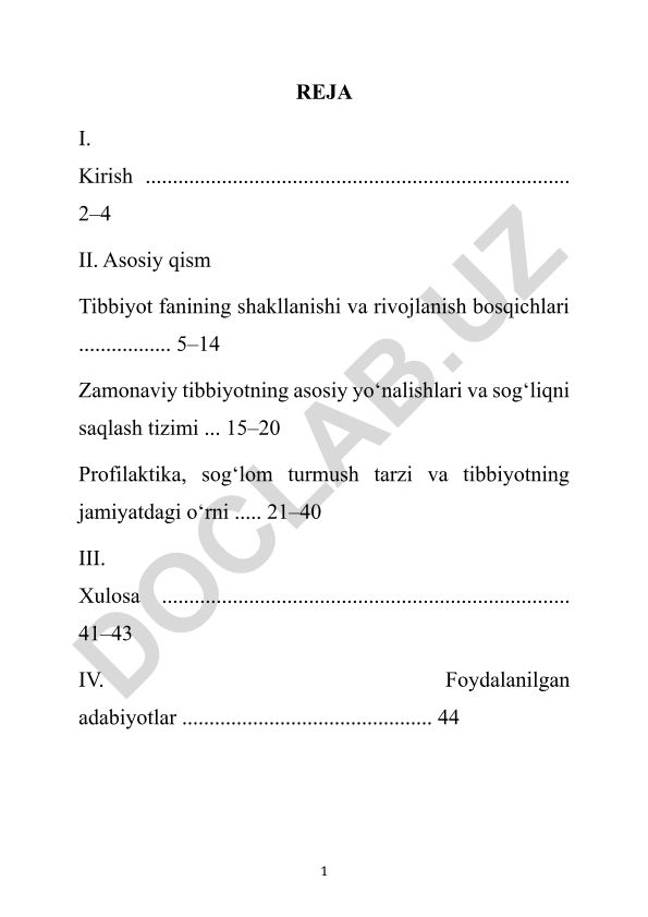 Tibbiyot fanining shakllanishi, rivojlanishi va zamonaviy yo'nalishlari