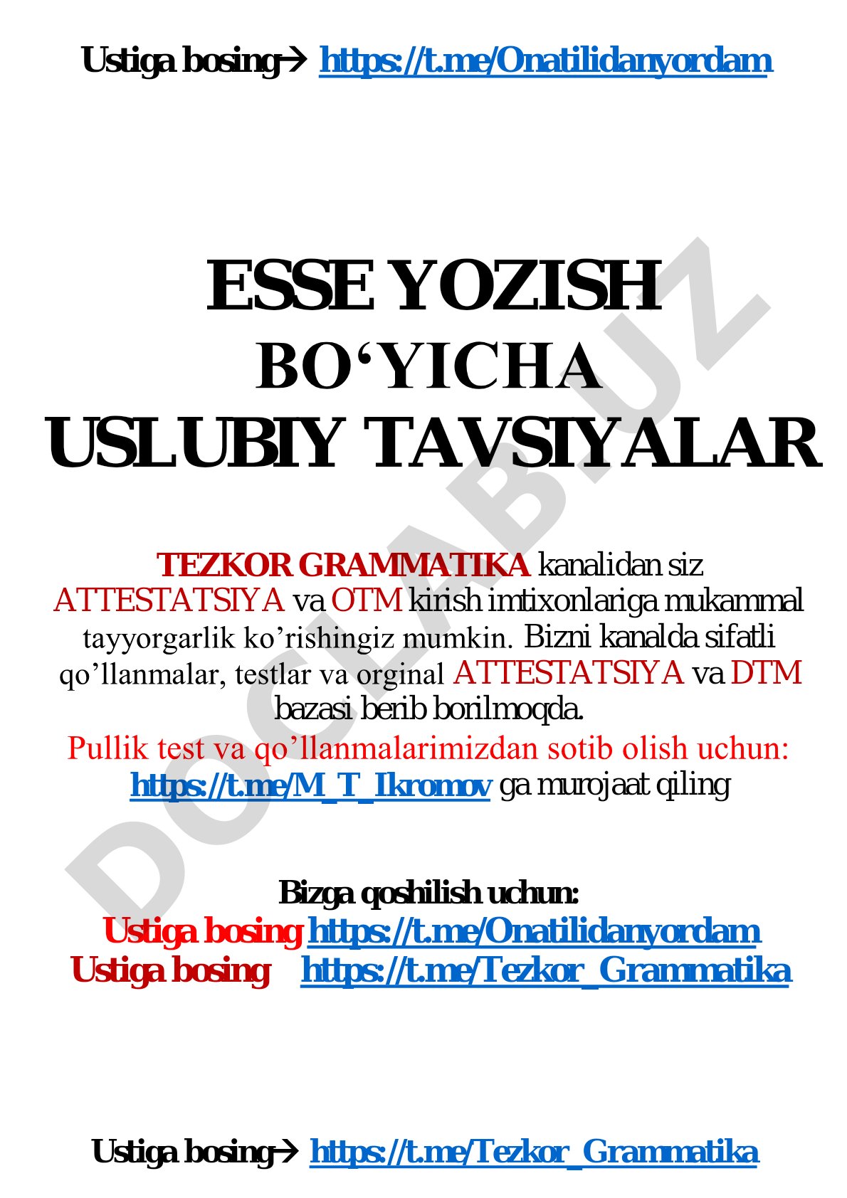 ESSE YOZISH BO‘YICHA USLUBIY TAVSIYALAR
