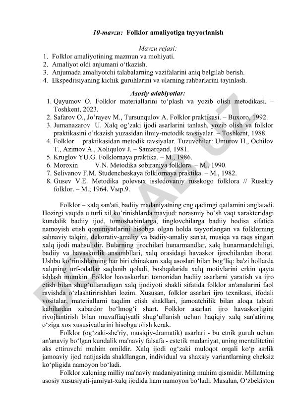 Folklor amaliyotiga tayyorlanish