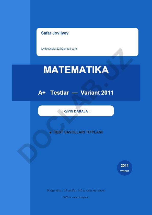 Matematika test savollari to'plami 2011 variant