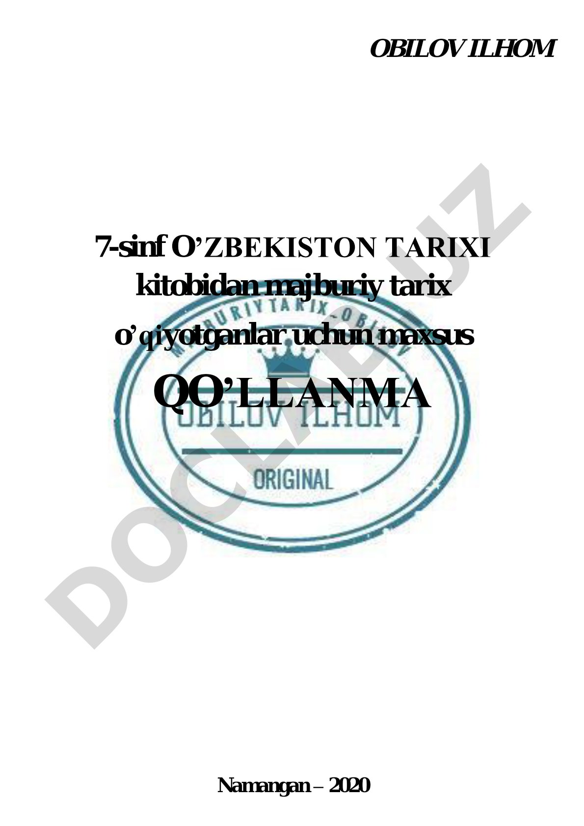7-sinf O'zbekiston tarixi majburiy o'qiyotganlar uchun qo'llanma