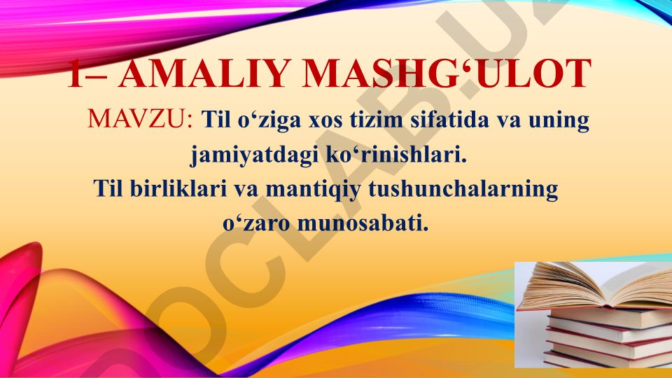 Til o‘ziga xos tizim sifatida va uning jamiyatdagi ko‘rinishlari