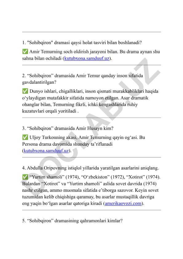 Sohibqiron dramasi va Abdulla Oripov asarlari haqida savol-javoblar