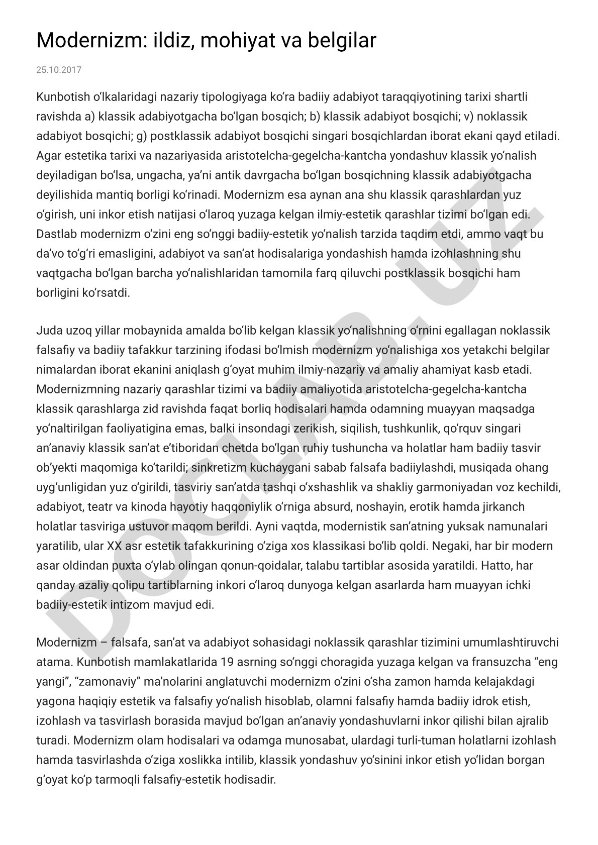 Badiiy adabiyot taraqqiyotining tarixiy bosqichlari