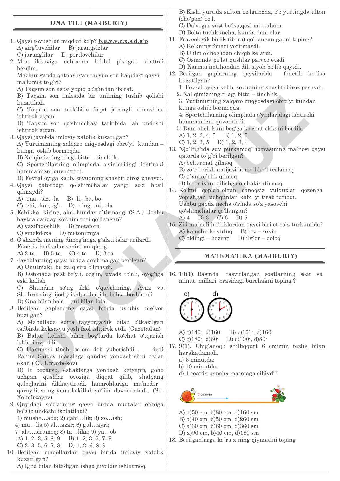 Ona tili test savollari