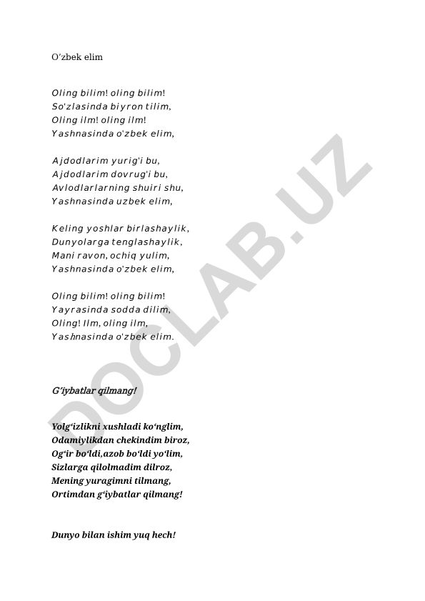 O'zbek eli va g'iybat haqida she'r
