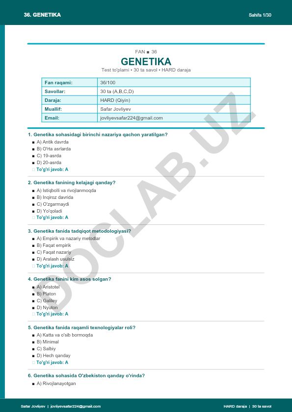 Genetika faniga oid test to'plami