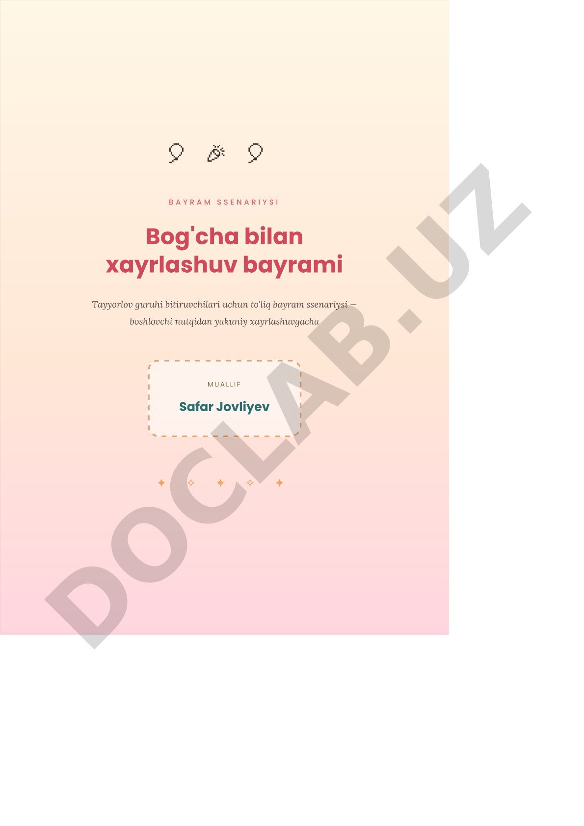 Bog'cha bilan xayrlashuv bayrami ssenariysi