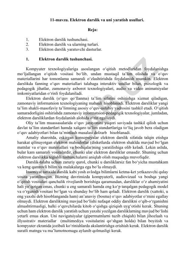Elektron darslik va uni yaratish usullari