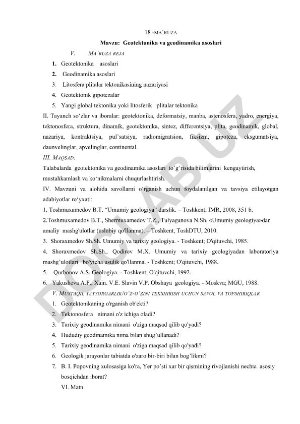 Geotektonika va geodinamika asoslari